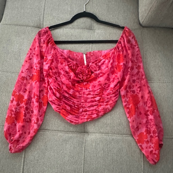 Free People Vibrant Pink Floral Blouse - Picture 1 of 3